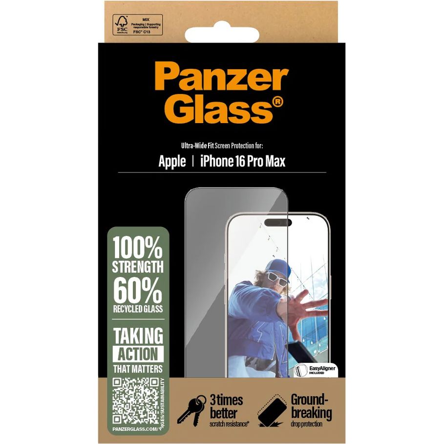 Szkło hartowane PanzerGlass Ultra-Wide Fit do Apple iPhone 16 Pro Max z czarną ramką